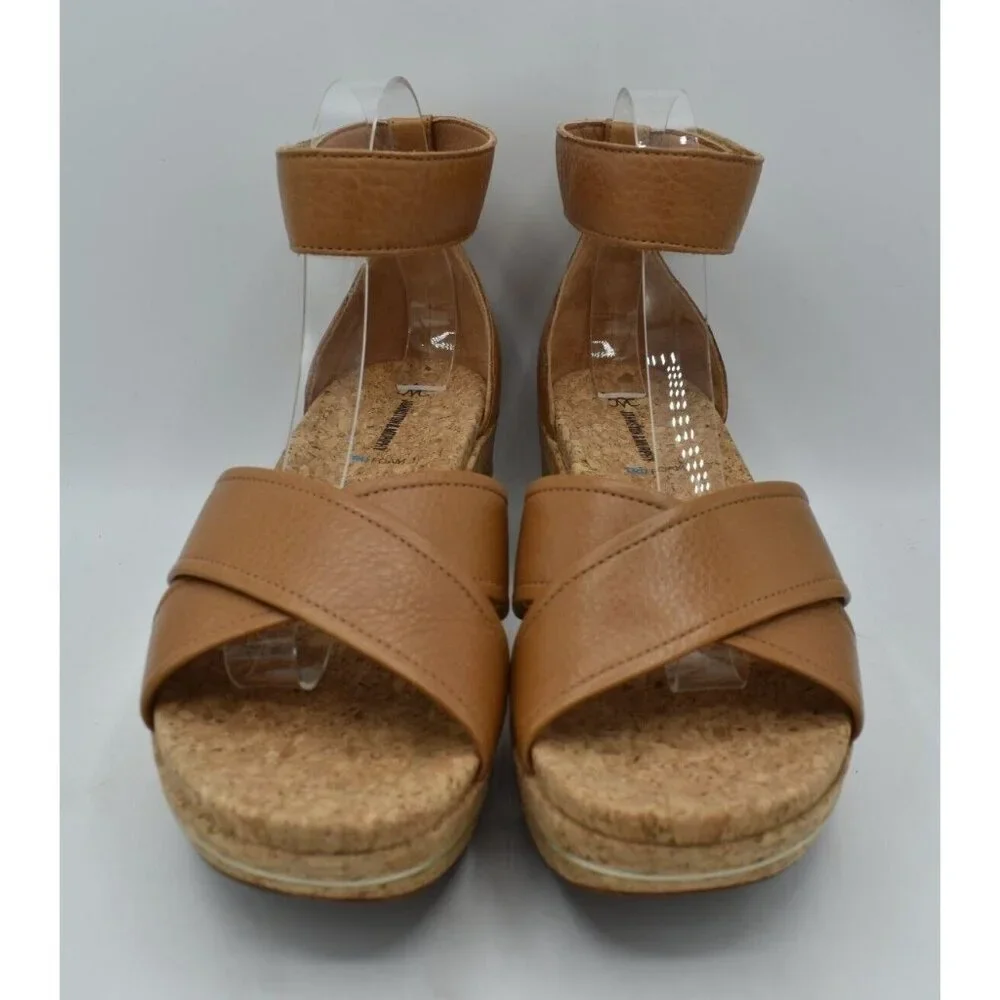 Johnston & Murphy Womens Size 9.5 Gigi Cross Band Tan Leather‎ Platform Sandals